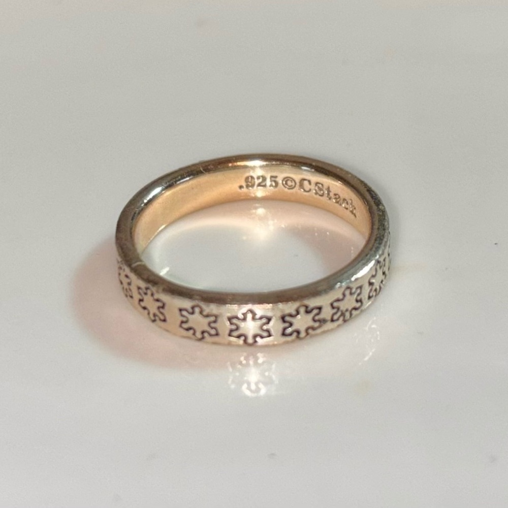 Sterling Silver “C Stack” Signed Ring With Little… - image 2